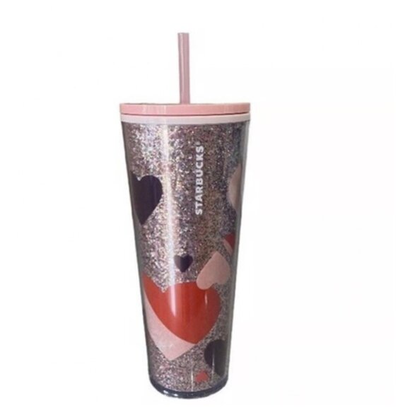 NEW Starbucks Valentine Glitter Hearts Pink Purple Acrylic Tumbler 24 oz - Picture 5 of 5